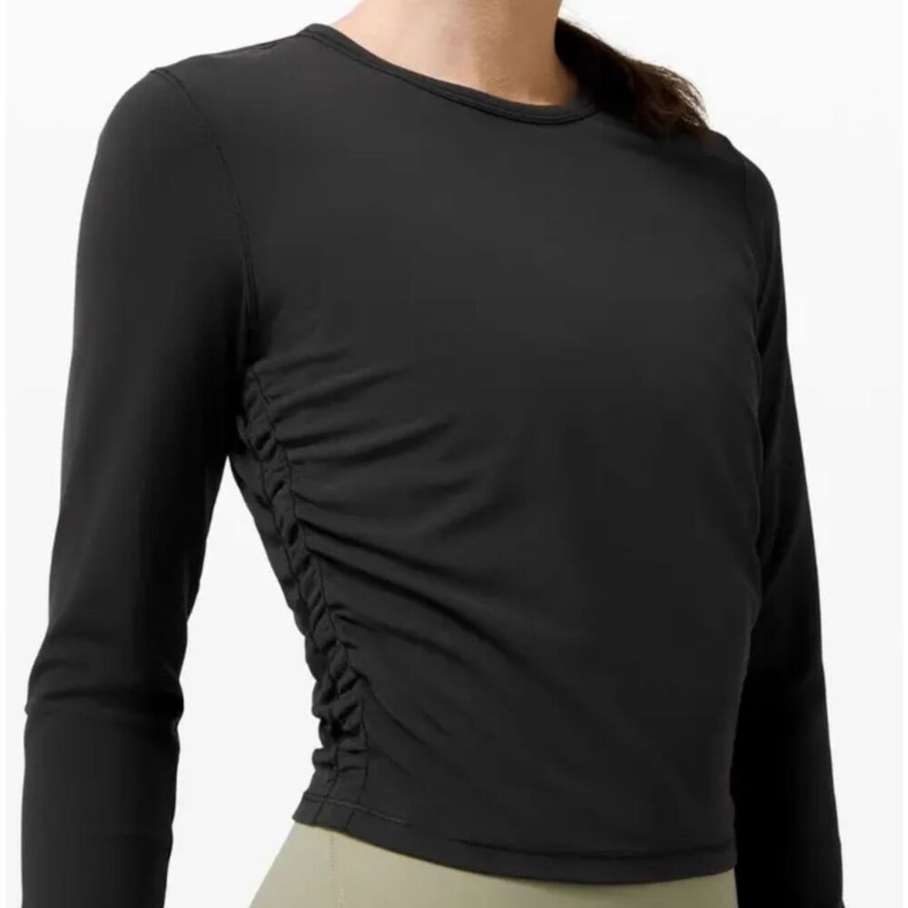 Lululemon All It Takes Long Sleeve Black Ruched Crop Top Nulu Women Size Unknown